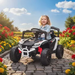 Coche Eléctrico para Niños 12V con 2 Motores Control Remoto 2,4G Suspensión Trasera Faros Música Blanco - Ogal.Es