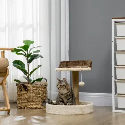 Árbol Rascador para Gatos Altura 44 cm Torre de Escalada con 2 Camas Poste de Yute, Juguete Colgante Marrón - Ogal.Es