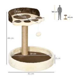 Árbol Rascador para Gatos Altura 44 cm Torre de Escalada con 2 Camas Poste de Yute, Juguete Colgante Marrón - Ogal.Es