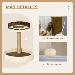 Árbol Rascador para Gatos Altura 44 cm Torre de Escalada con 2 Camas Poste de Yute, Juguete Colgante Marrón - Ogal.Es