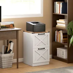 Cajonera Escritorio con 2 Cajones Soporte para Impresora con Riel Colgante para A4 y Carta 40x40x71 cm Blanco - Ogal.Es