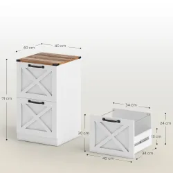 Cajonera Escritorio con 2 Cajones Soporte para Impresora con Riel Colgante para A4 y Carta 40x40x71 cm Blanco - Ogal.Es
