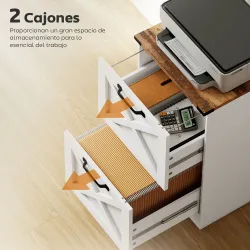 Cajonera Escritorio con 2 Cajones Soporte para Impresora con Riel Colgante para A4 y Carta 40x40x71 cm Blanco - Ogal.Es
