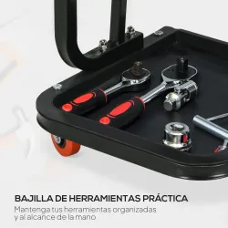 Taburete de Taller Móvil con Ruedas Bandeja para Herramientas y Estructura de Acero Carga 100 kg para Garaje Rojo - Ogal.Es