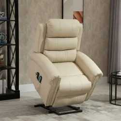 Sillón Relax Reclinable Eléctrico Levanta Personas con Masaje Vibratorio y Calor Control Remoto Crema - Ogal.Es