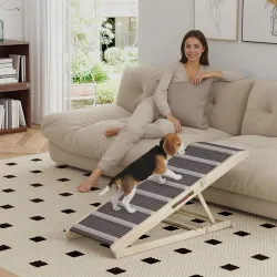 Rampa para Perros Plegable y Altura Ajustable 41-60 cm Rampa para Mascotas de Madera con Alfombrilla Antideslizante - Ogal.Es
