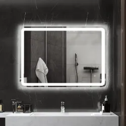 Espejo de Baño con Luces LED 70x100 cm 3 Colores de Luz Brillo Regulable Función Antivaho Función de Memoria IP44 - Ogal.Es