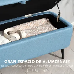 Banco de Almacenaje con Tapa Abatible y Patas de Acero para Dormitorio Salón Entrada 101x38,5x44,5 cm Azul Claro - Ogal.Es