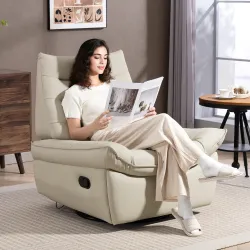 Sillón Relax Reclinable Giratorio Función Balancín Tapizado en PU Reposapiés Asiento Amplio Acolchado Grueso Crema - Ogal.Es