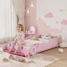 Cama Infantil 70x140 cm con Barrera Anticaídas y Somier Cabecero en Forma de Coche Rosa - Ogal.Es