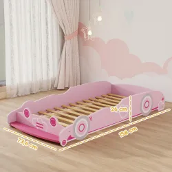 Cama Infantil 70x140 cm con Barrera Anticaídas y Somier Cabecero en Forma de Coche Rosa - Ogal.Es