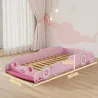 Cama Infantil 70x140 cm con Barrera Anticaídas y Somier Cabecero en Forma de Coche Rosa - Ogal.Es