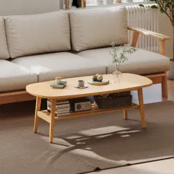 Mesa de Centro Moderna Mesa Baja con Estante Abierto y Patas de Madera para Salón Carga 100 kg 120x60x42cm Natural - Ogal.Es