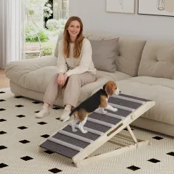 Rampa para Perros Plegable y Altura Ajustable 35-50 cm Rampa para Mascotas de Madera con Alfombrilla Antideslizante - Ogal.Es
