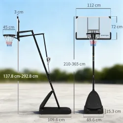 Canasta de Baloncesto para Exterior Ajustable de 150-305 cm con Ruedas Base Rellenable y Sistema de Retorno Negro - Ogal.Es