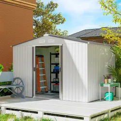 Caseta de Jardín 277x195x192 cm Cobertizo de Exterior Metálico para Almacenamiento de Herramientas Plata y Gris - Ogal.Es