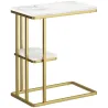 Mesa Auxiliar Estructura en C Estrecha con Estante Mesita de Noche Moderna 50x30x57,5 cm Blanco Efecto Mármol - Ogal.Es