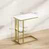 Mesa Auxiliar Estructura en C Estrecha con Estante Mesita de Noche Moderna 50x30x57,5 cm Blanco Efecto Mármol - Ogal.Es