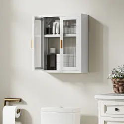 Armario de Baño de Pared Mueble de Baño Colgante Moderno con Estante Ajustable Puertas de Acrílico Blanco - Ogal.Es