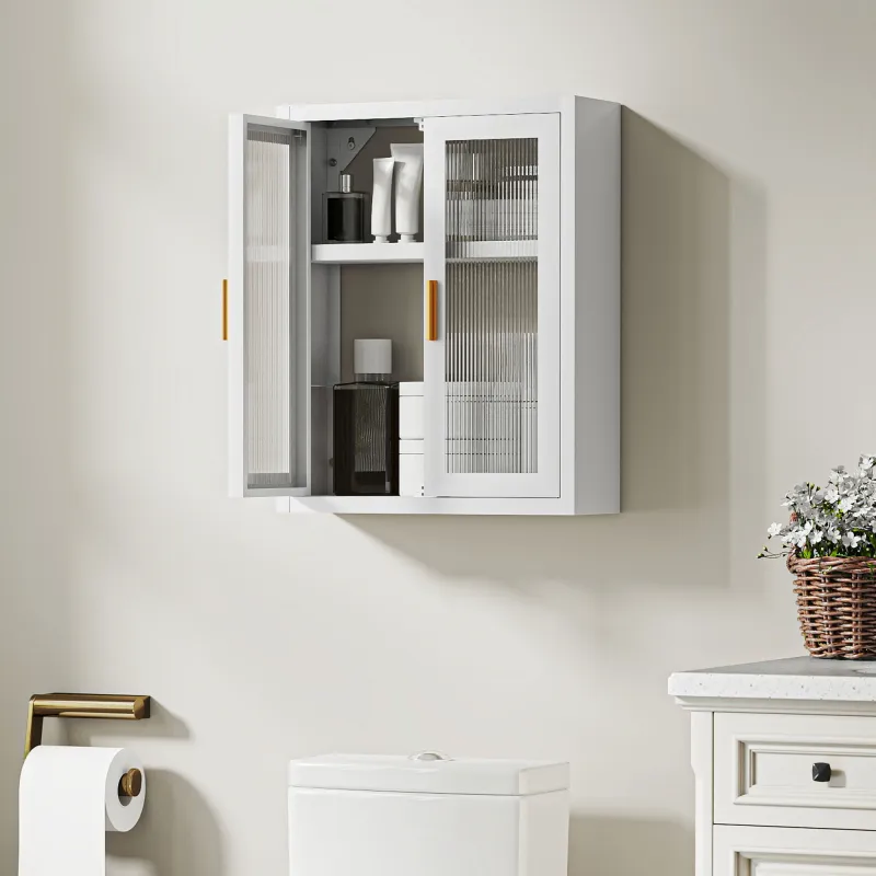 Armario de Baño de Pared Mueble de Baño Colgante Moderno con Estante Ajustable Puertas de Acrílico Blanco - Ogal.Es