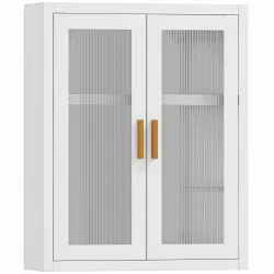 Armario de Baño de Pared Mueble de Baño Colgante Moderno con Estante Ajustable Puertas de Acrílico Blanco - Ogal.Es