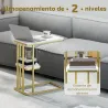 Mesa Auxiliar Estructura en C Estrecha con Estante Mesita de Noche Moderna 50x30x57,5 cm Blanco Efecto Mármol - Ogal.Es