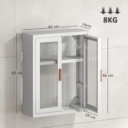 Armario de Baño de Pared Mueble de Baño Colgante Moderno con Estante Ajustable Puertas de Acrílico Blanco - Ogal.Es