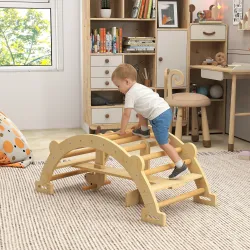 2 en 1 Arco de Escalada de Madera y Caballito Balancín Estructura de Escalada Montessori para Niños de 2-4 Años ... - Ogal.Es
