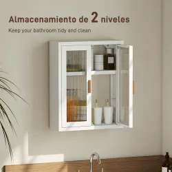 Armario de Baño de Pared Mueble de Baño Colgante Moderno con Estante Ajustable Puertas de Acrílico Blanco - Ogal.Es