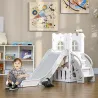 Tobogán Infantil 5 en 1 con Canasta de Baloncesto Telescopio Escalador y Cesta Inferior para Interior Blanco y Gris - Ogal.Es
