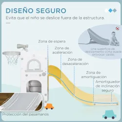 Tobogán Infantil 5 en 1 con Canasta de Baloncesto Telescopio Escalador y Cesta Inferior para Interior Blanco y Gris - Ogal.Es