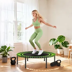Cama Elástica Fitness Ø114 cm con Marco de Acero Reforzado para Entrenamiento Piernas Cuerpo Verde y Negro - Ogal.Es