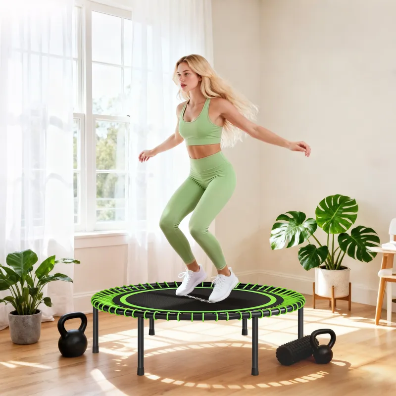 Cama Elástica Fitness Ø114 cm con Marco de Acero Reforzado para Entrenamiento Piernas Cuerpo Verde y Negro - Ogal.Es