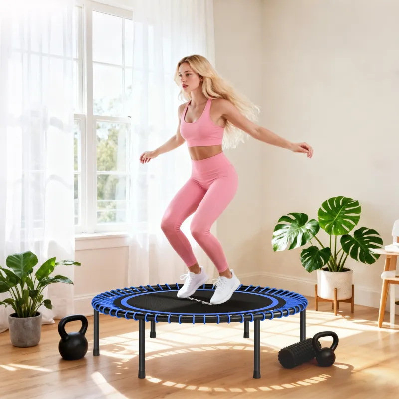 Cama Elástica Fitness Ø114 cm con Marco de Acero Reforzado para Entrenamiento Piernas Cuerpo Azul y Negro - Ogal.Es