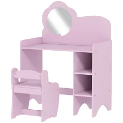 Tocador Infantil con Taburete y Espejo en Forma de Flor con Estantes Abiertos para Niños y Niñas de 3-8 Años Morado - Ogal.Es