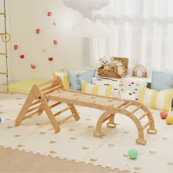 7 en 1 Triángulo de Escalada Montessori de Madera Plegable con Arco y Rampa para Niños 18-48 Meses 188x70 cm Nat... - Ogal.Es