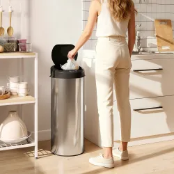 Cubo de Basura Cocina Automático 55 L de Acero Inoxidable con Sensor Infrarrojo Cierre Suave Antihuellas Plateado - Ogal.Es