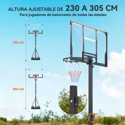 Canasta de Baloncesto para Exterior Ajustable de 230-305 cm con Tablero Irrompible Base Rellenable y Ruedas Negro - Ogal.Es