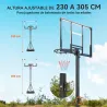 Canasta de Baloncesto para Exterior Ajustable de 230-305 cm con Tablero Irrompible Base Rellenable y Ruedas Negro - Ogal.Es