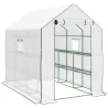 Invernadero de Exterior con 12 Estantes Puerta Enrollable Cubierta de PE y Marco de Acero 140x213x190 cm Blanco - Ogal.Es