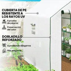 Invernadero de Exterior con 12 Estantes Puerta Enrollable Cubierta de PE y Marco de Acero 140x213x190 cm Blanco - Ogal.Es