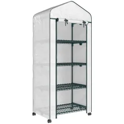 Invernadero de Exterior con 4 Estantes Ruedas Puerta Enrollable Cubierta de PE y Marco de Acero 69x50x165 cm Blanco - Ogal.Es