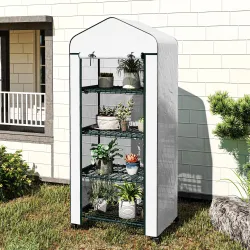 Invernadero de Exterior con 4 Estantes Ruedas Puerta Enrollable Cubierta de PE y Marco de Acero 69x50x165 cm Blanco - Ogal.Es