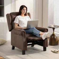 Sillón Relax Reclinable Manual hasta 155º Apertura Push con Reposapiés Respaldo Alto Acolchado Grueso Marrón - Ogal.Es