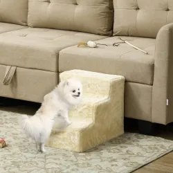 Escalera para Perros de 3 Peldaños con Funda Extraíble y Lavable Rampa para Perros para Cama Sofá 46x35x35 cm Beige - Ogal.Es