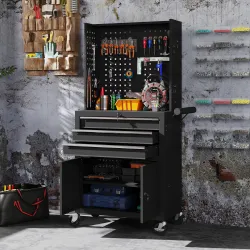 Carro de Herramientas con 3 Cajones Tabla de Pegboard Cerradura por Llave Estante Ajustable 2 Ruedas con Freno N... - Ogal.Es