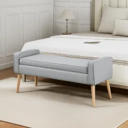 Banco de Almacenaje con Tapa Abatible y Patas de Madera para Dormitorio Salón Entrada 120x45x54 cm Gris Claro - Ogal.Es