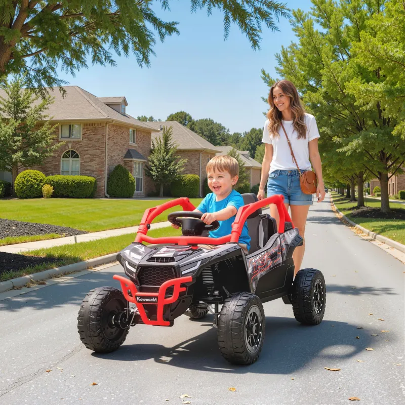 Coche Eléctrico para Niños 12V con Licencia Kawasaki Teryx KRX 1000 Control Remoto Suspensión Trasera Rojo - Ogal.Es