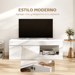 Mueble de TV Moderno para Salón con 2 Puertas Estante Abierto para Televisión 60 Pulgadas 140x40x48 cm Blanco - Ogal.Es