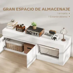 Mueble de TV Moderno para Salón con 2 Puertas Estante Abierto para Televisión 60 Pulgadas 140x40x48 cm Blanco - Ogal.Es